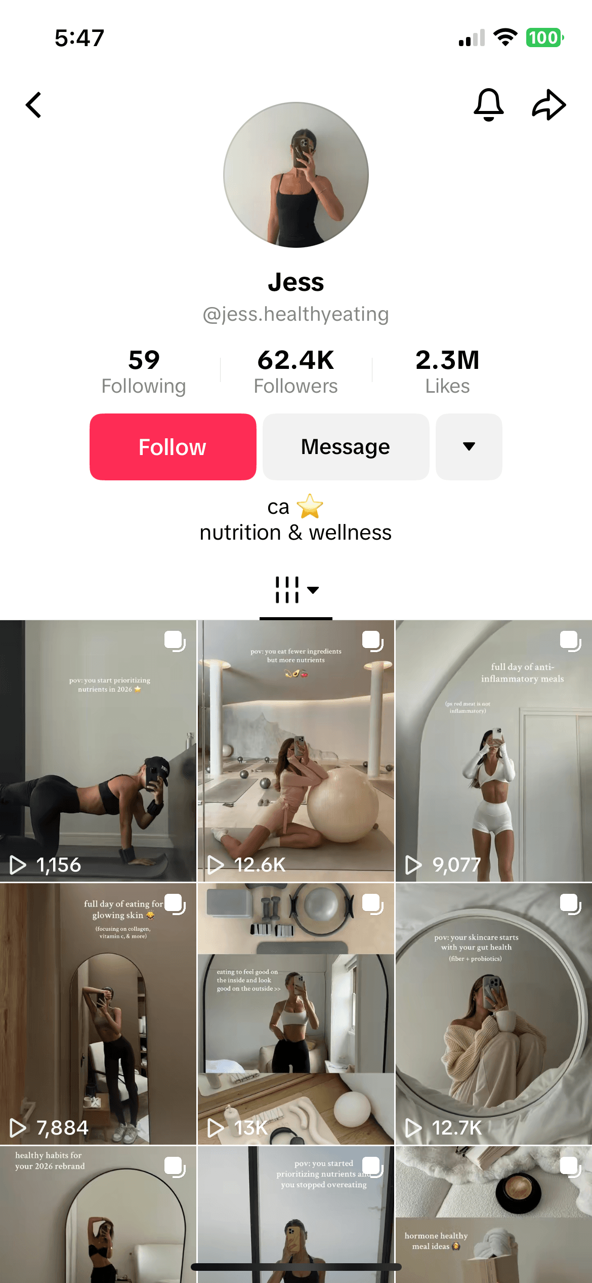 A screenshot of a TikTok page for fitness food recipes