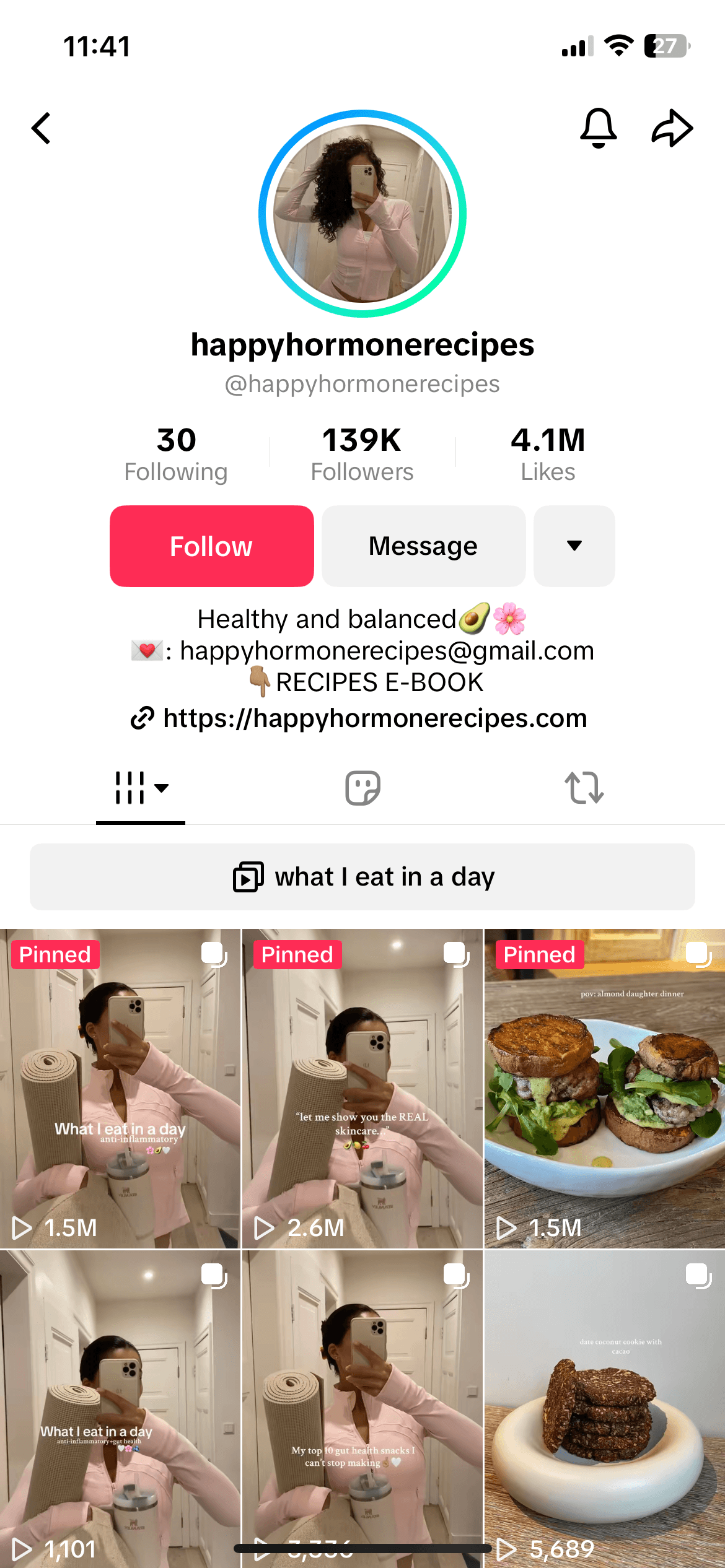 A screenshot of a TikTok page with faceless marketing for healthy food recipes