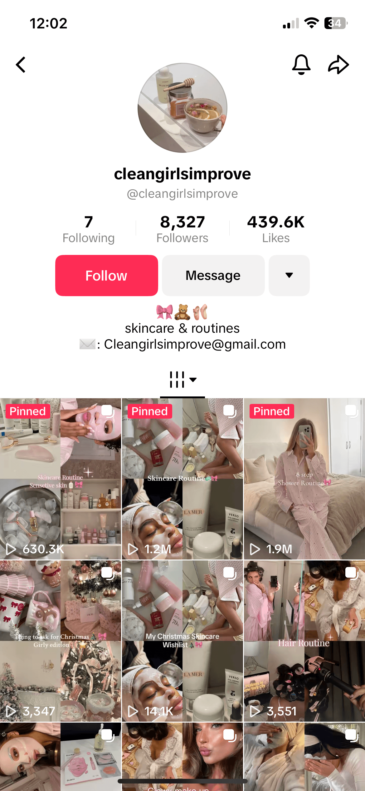 A screenshot of a TikTok page with faceless content for skincare routines
