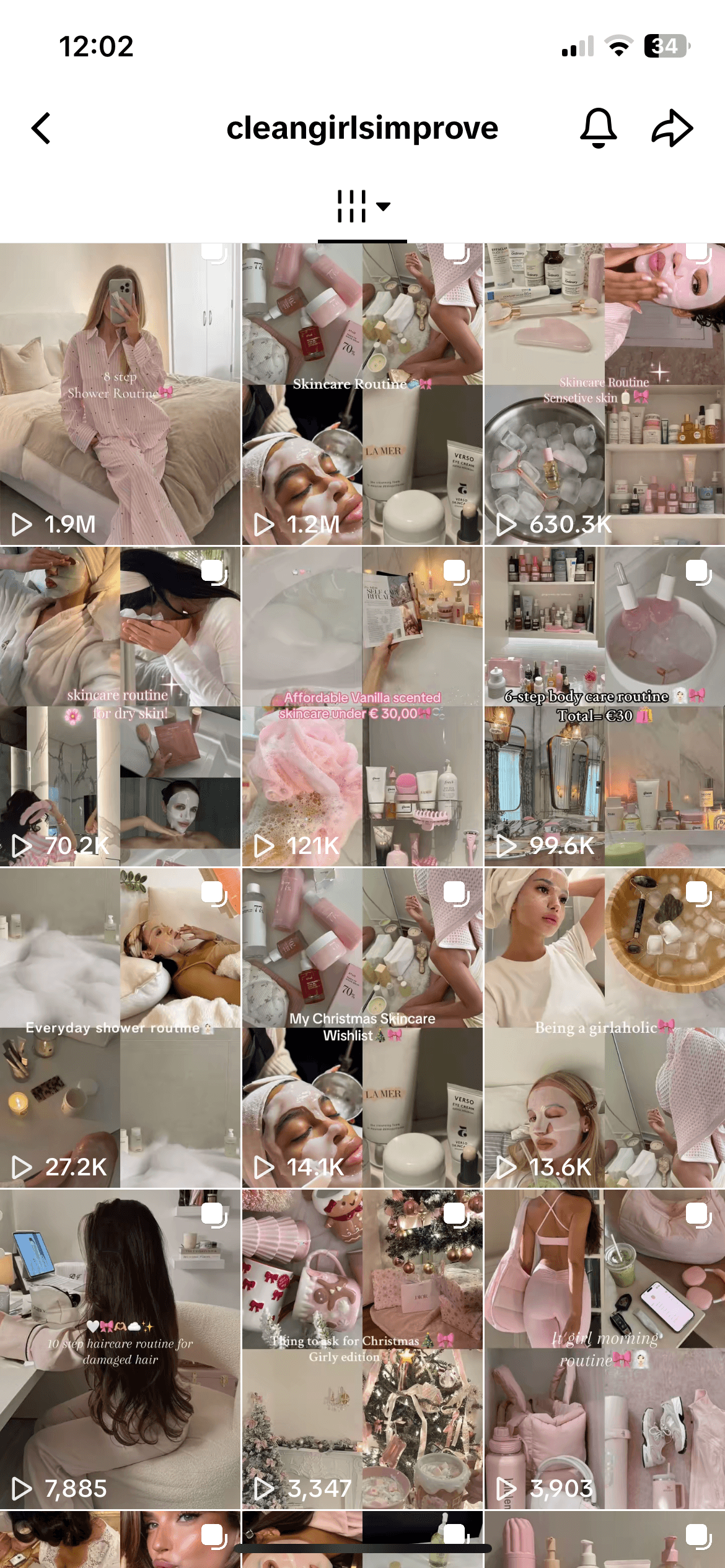 A screenshot of a TikTok page with faceless content for skincare routines
