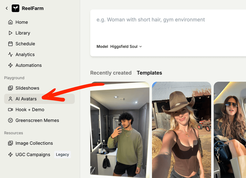 ReelFarm AI UGC selfie generator