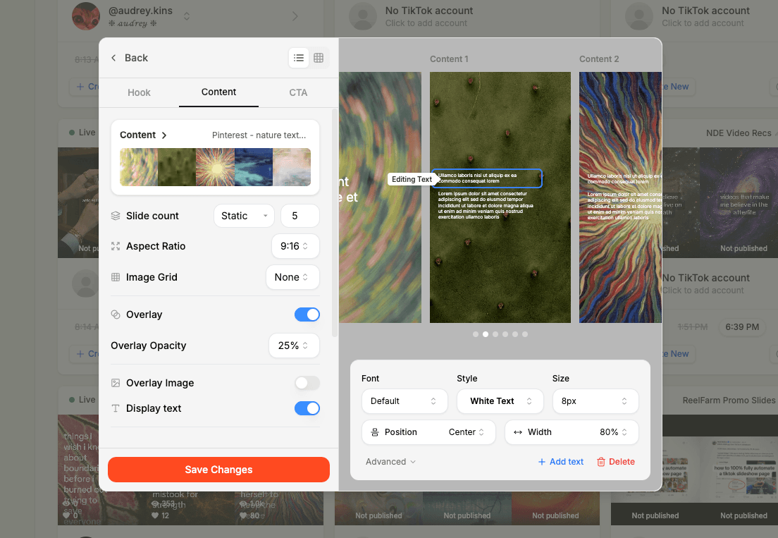 A screenshot of a editing a body slide from a TikTok slideshow format in ReelFarm