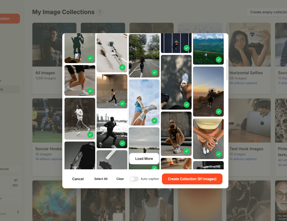 A screenshot of Pinterest search results inside ReelFarm with several nature texture images selected