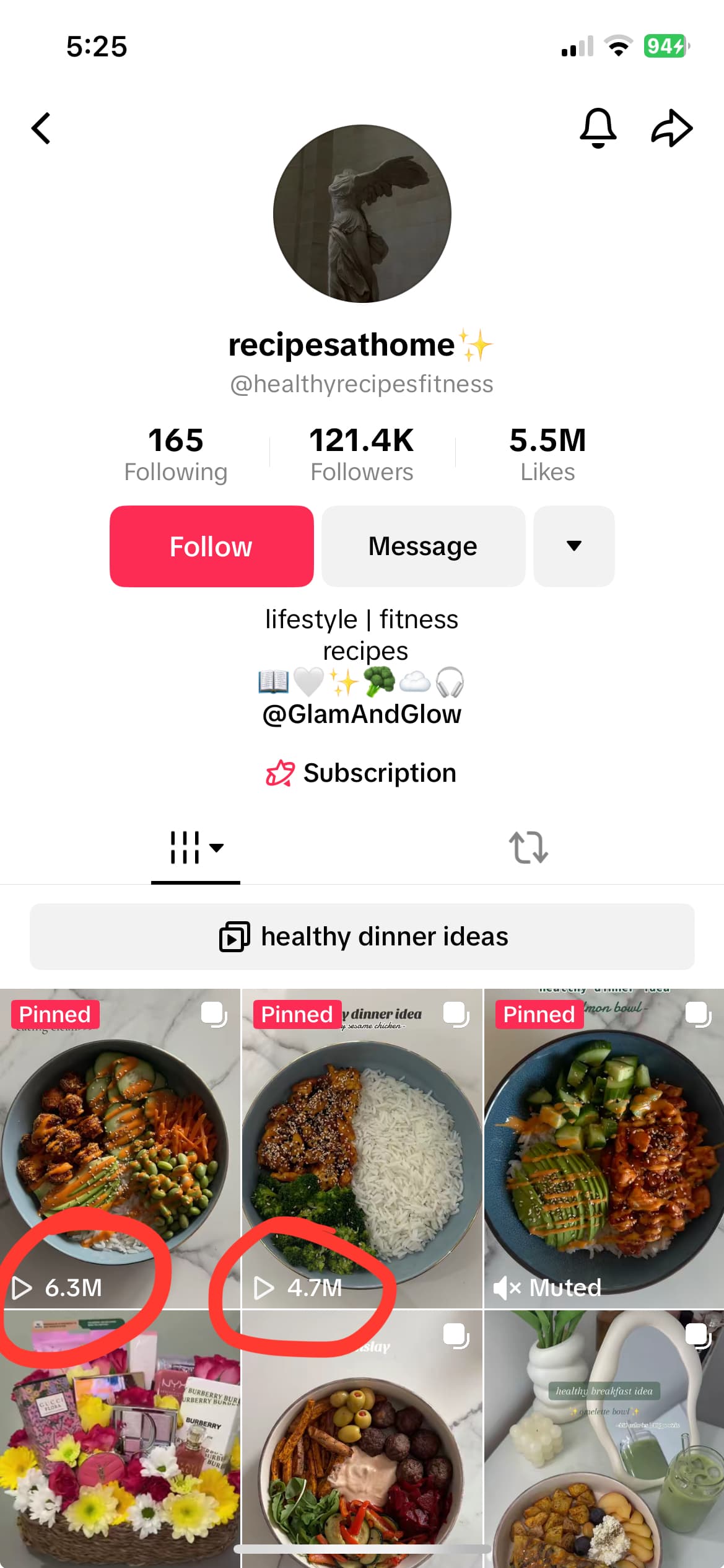 A screenshot of a TikTok page for fitness food recipes