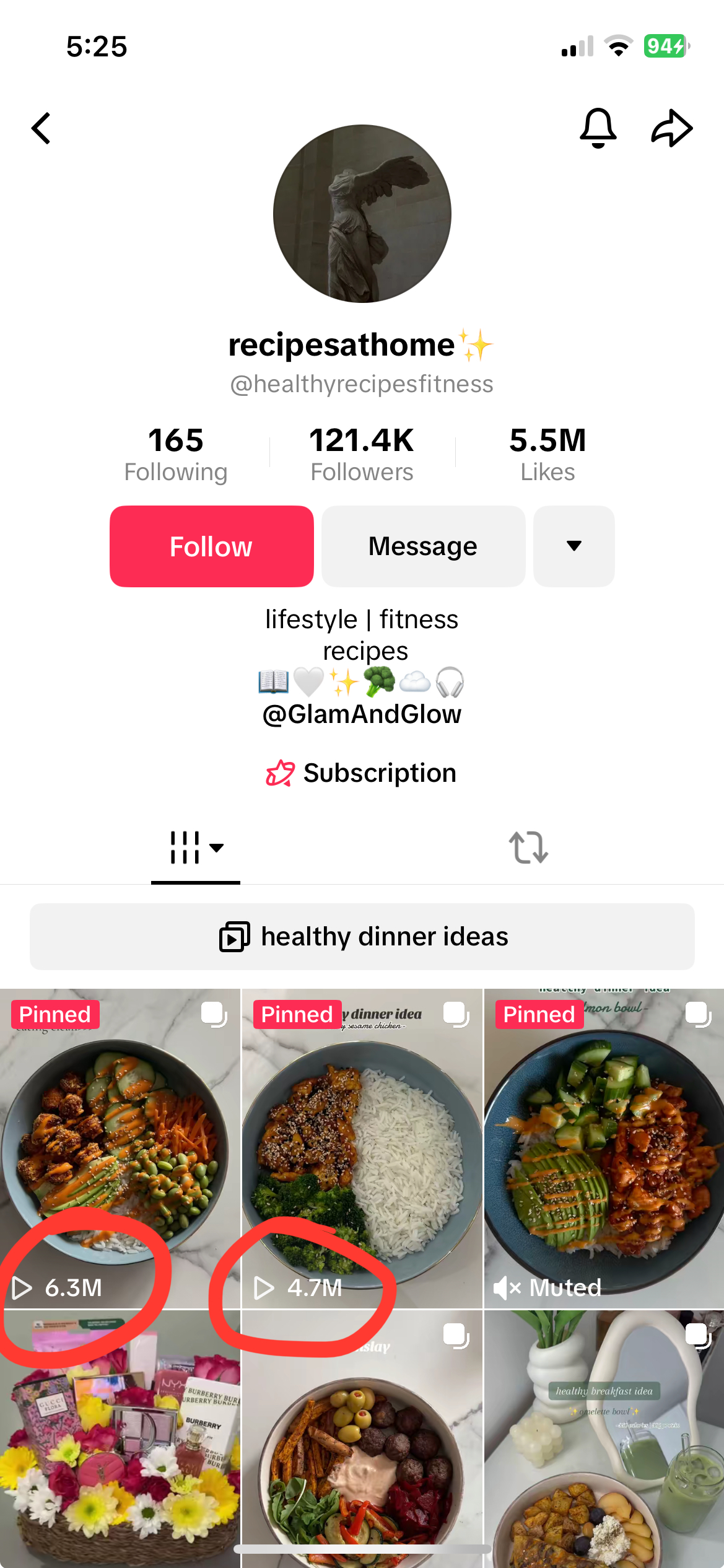 A screenshot of a TikTok page for fitness food recipes