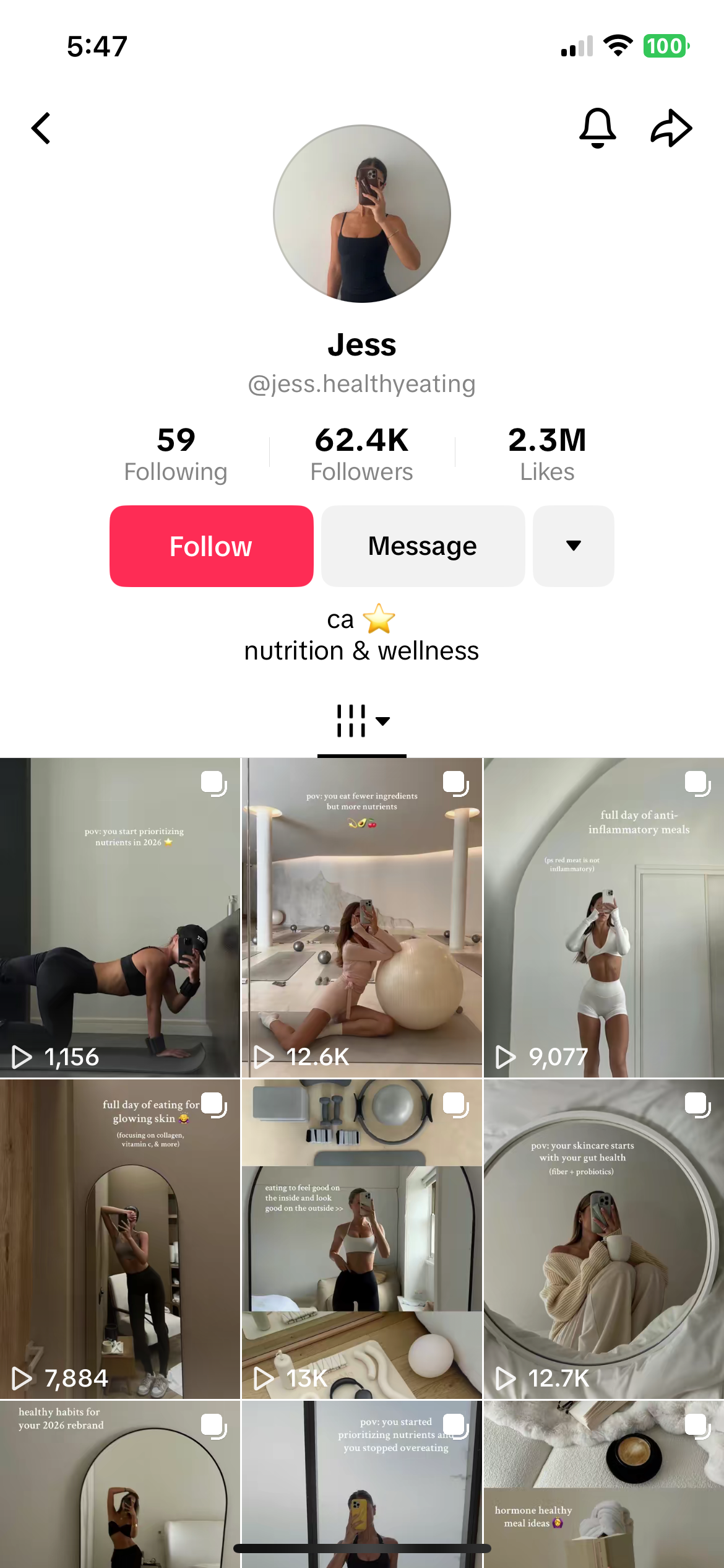 A screenshot of a TikTok page for fitness food recipes