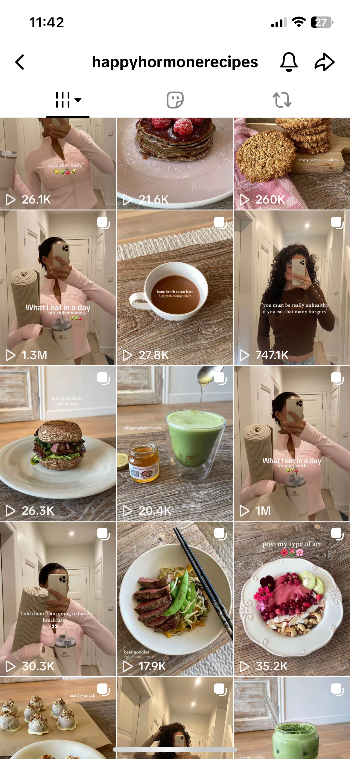 A screenshot of a TikTok page with faceless marketing for healthy food recipes