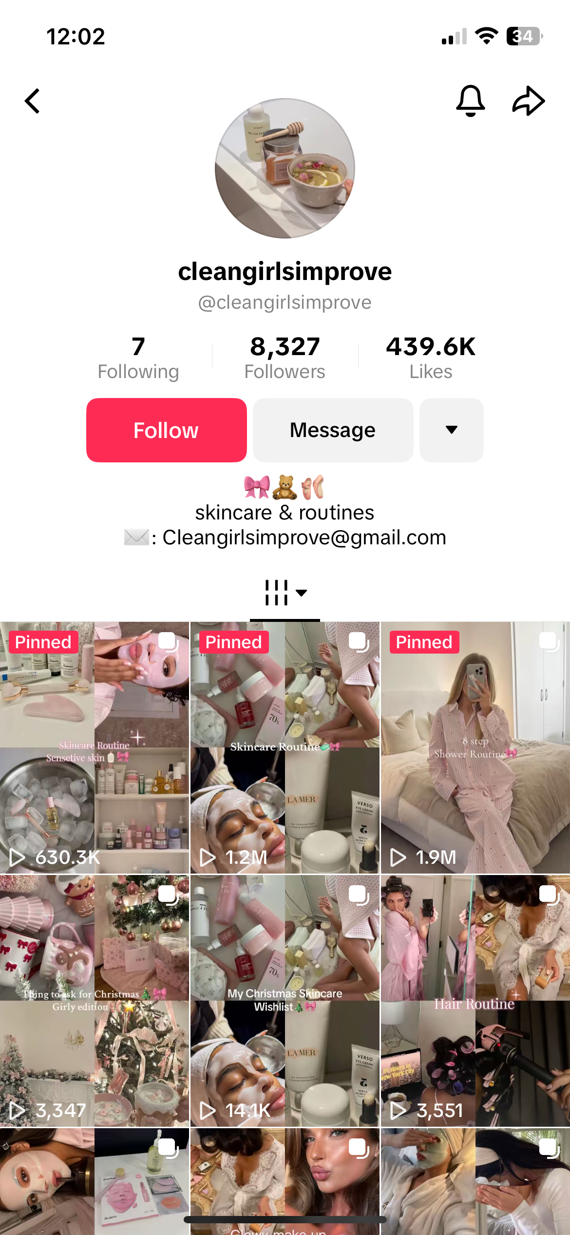A screenshot of a TikTok page with faceless content for skincare routines